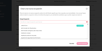 Ocupaciones requeridas